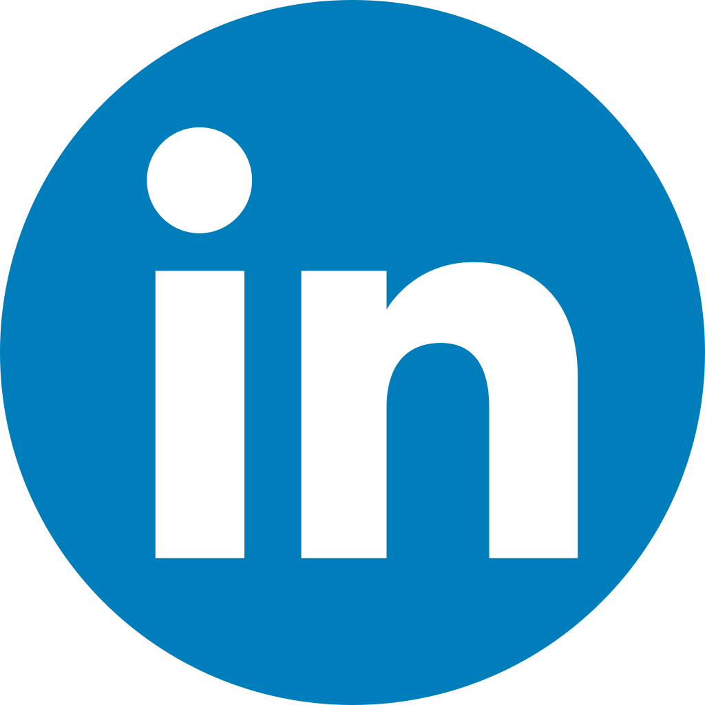 Circular LinkedIn logo.